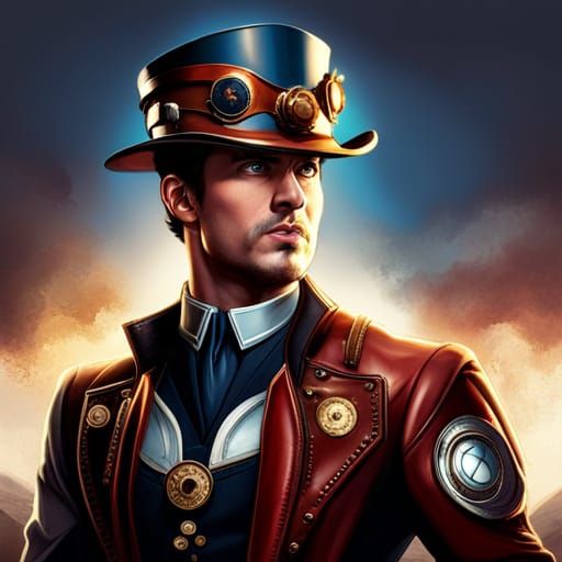 Steampunk Captain America in Dark Fantasy Style
