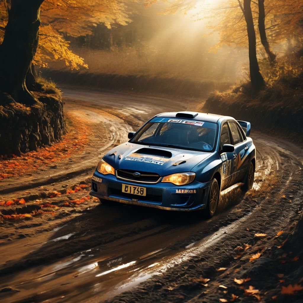 Subaru Impreza Rally Car in Autumn Landscape
