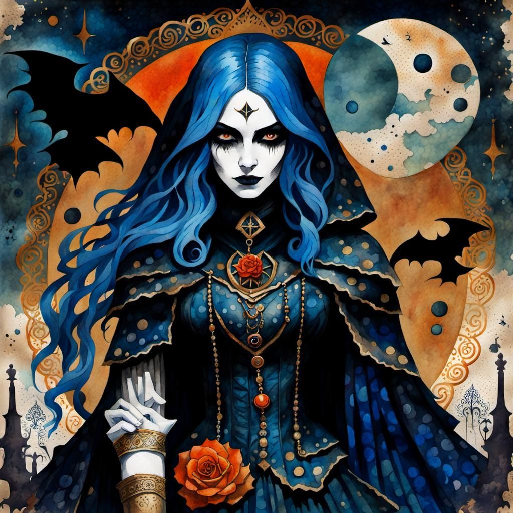 Gothic Woman in Watercolor Comic Art Style