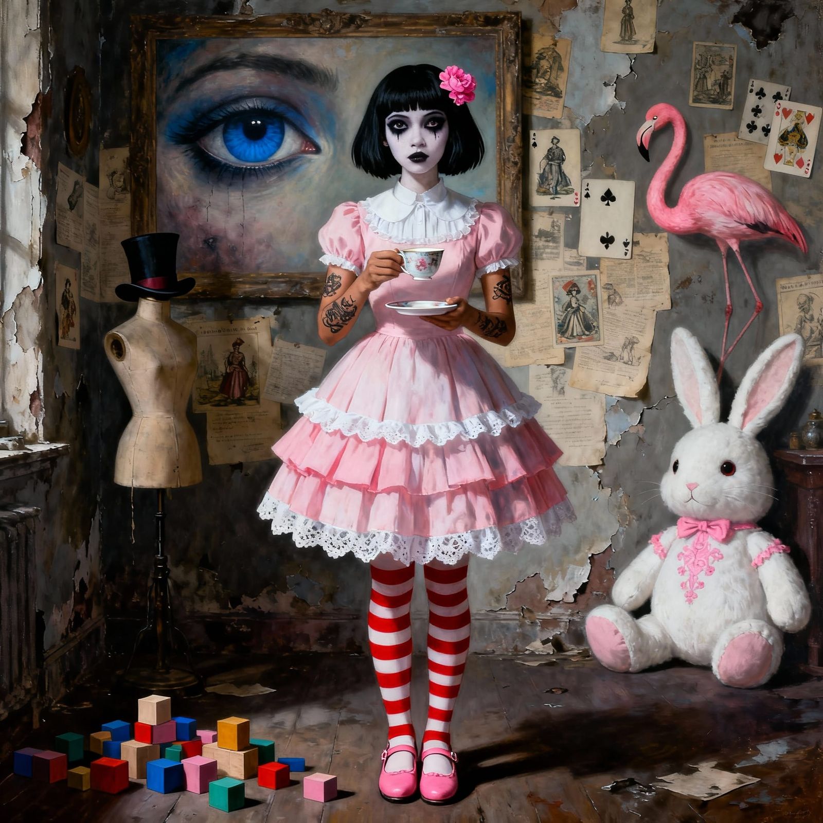 Surreal Papuan Woman in Wonderland Style Oil Painting