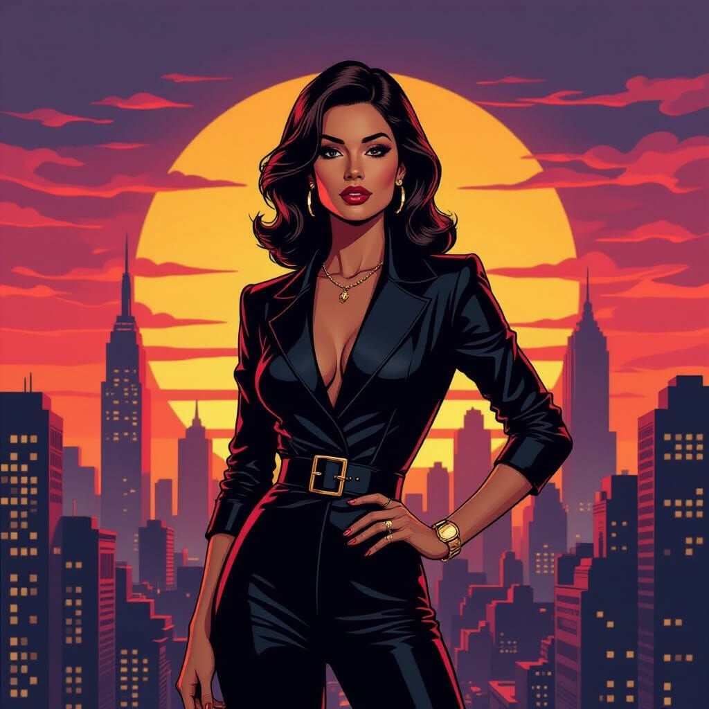 Soulful Woman in Cityscape: Film Noir Style