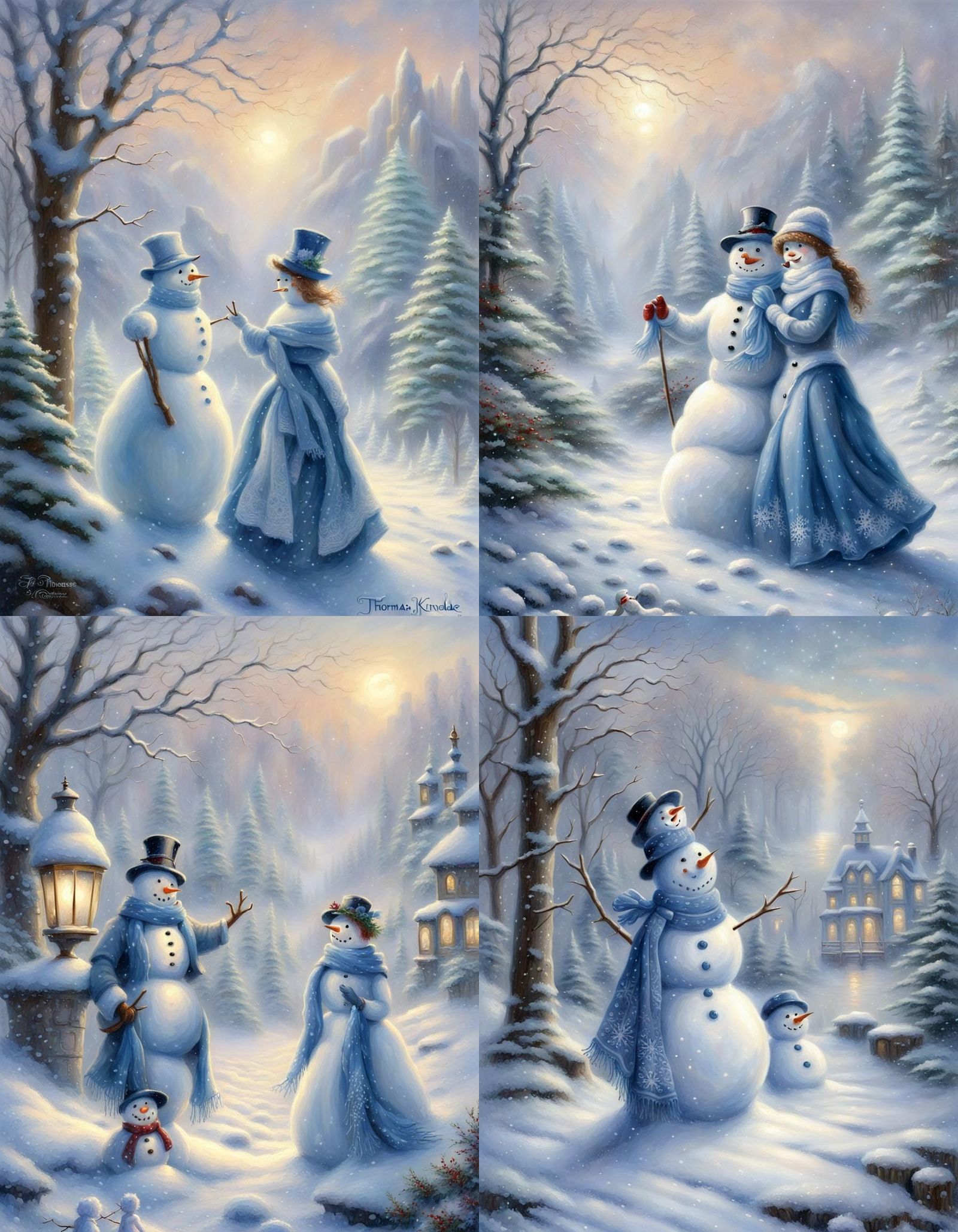 Snowman and Snowwoman in Winter Wonderland