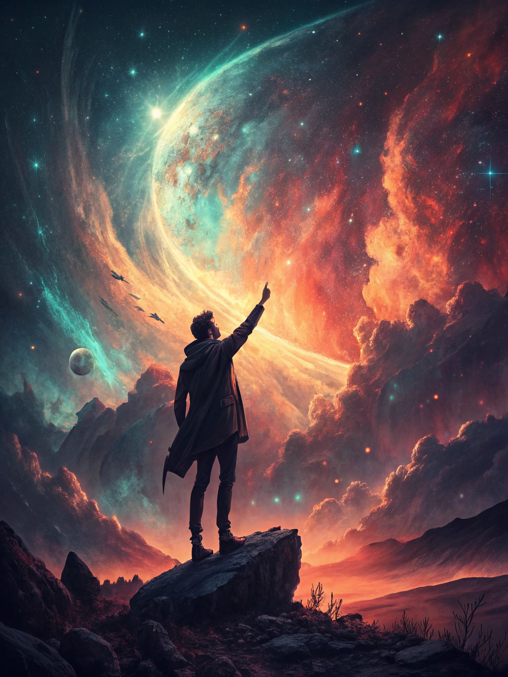 Celestial Wanderer Amidst Ethereal Nebula