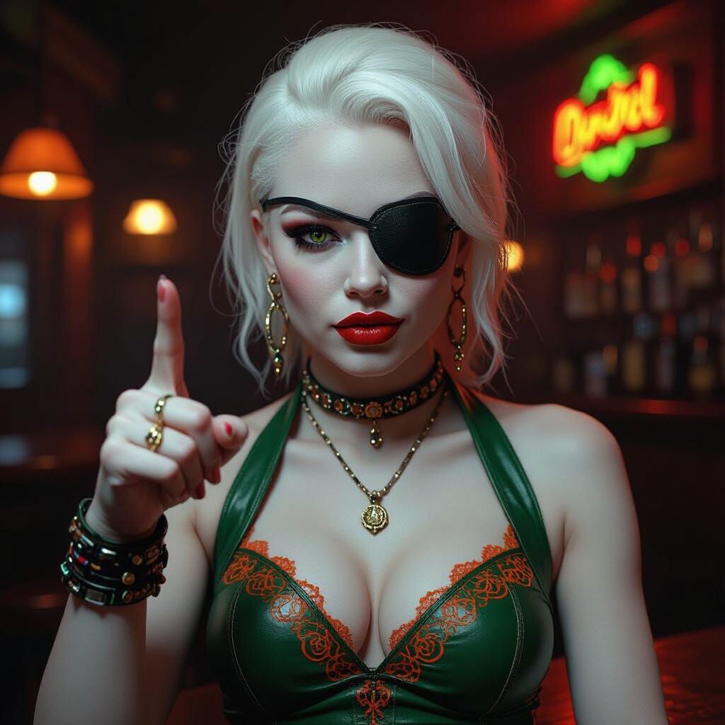 Provocative Albino Woman in Gloomy Bar, 8K Painting