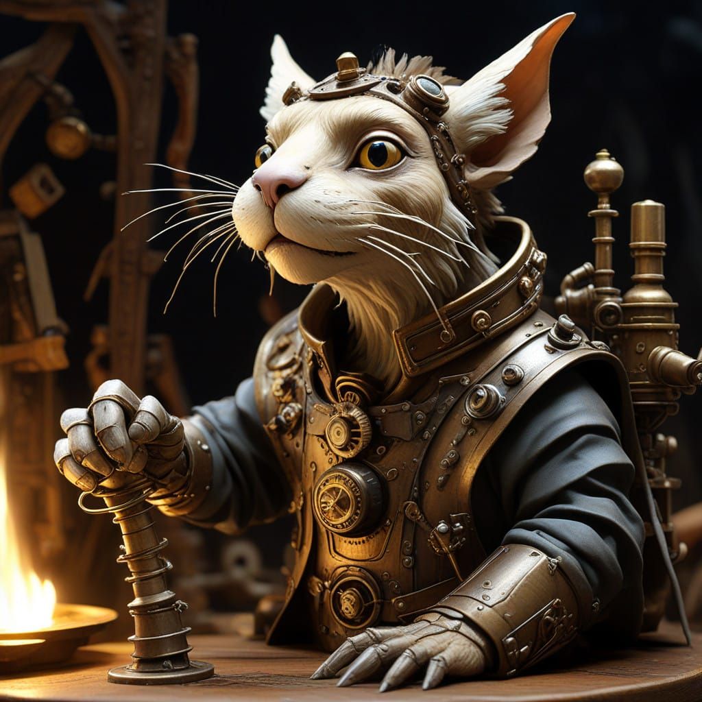 Steampunk Pañolin Hand Puppet with Intricate Gears and Organ...