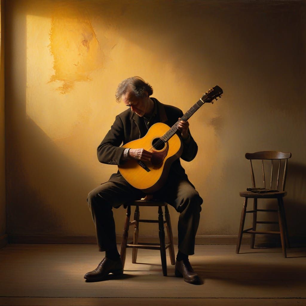 Mellow Evening Mood with Guitarist in Warm Golden Light