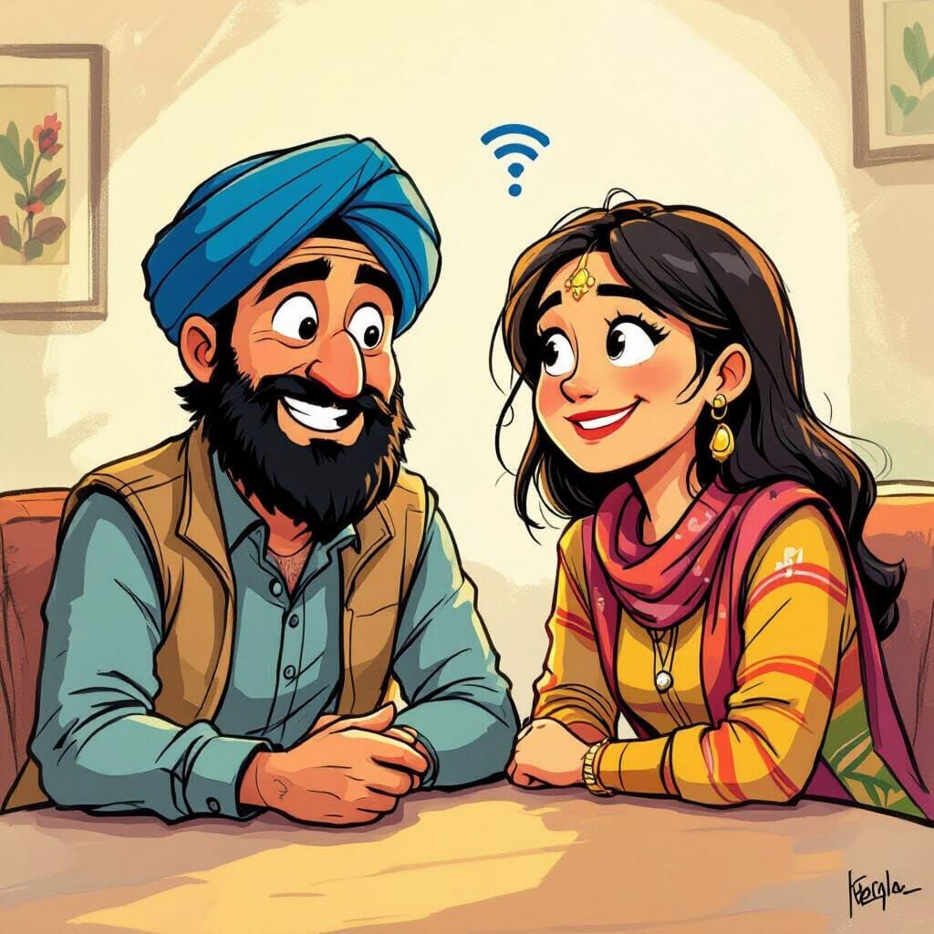 Friends Humorously Ask for WiFi Password Comic Illustration