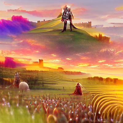 Fantasy King Overlooking His Kingdom at Sunrise