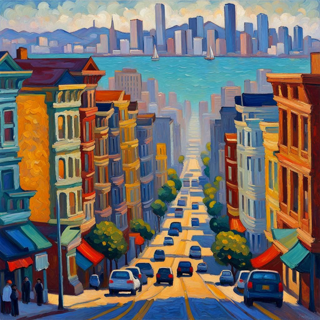 San Francisco 1909: Neo-Impressionist Oil Painting