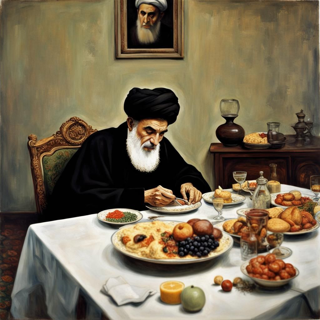 Khomeini's Last Breakfast: A Caravaggio-Inspired Portrait