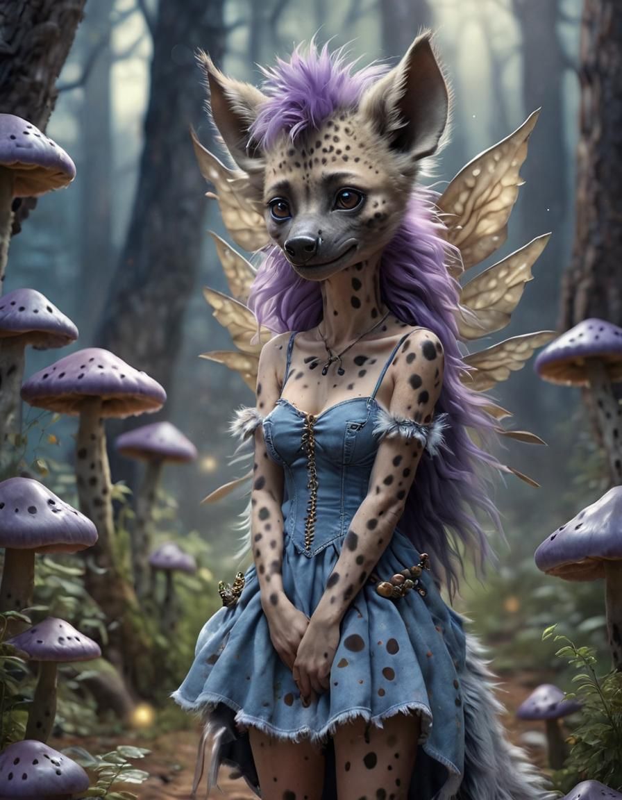Magical Furry Hyena Fairy in Fantasy Forest