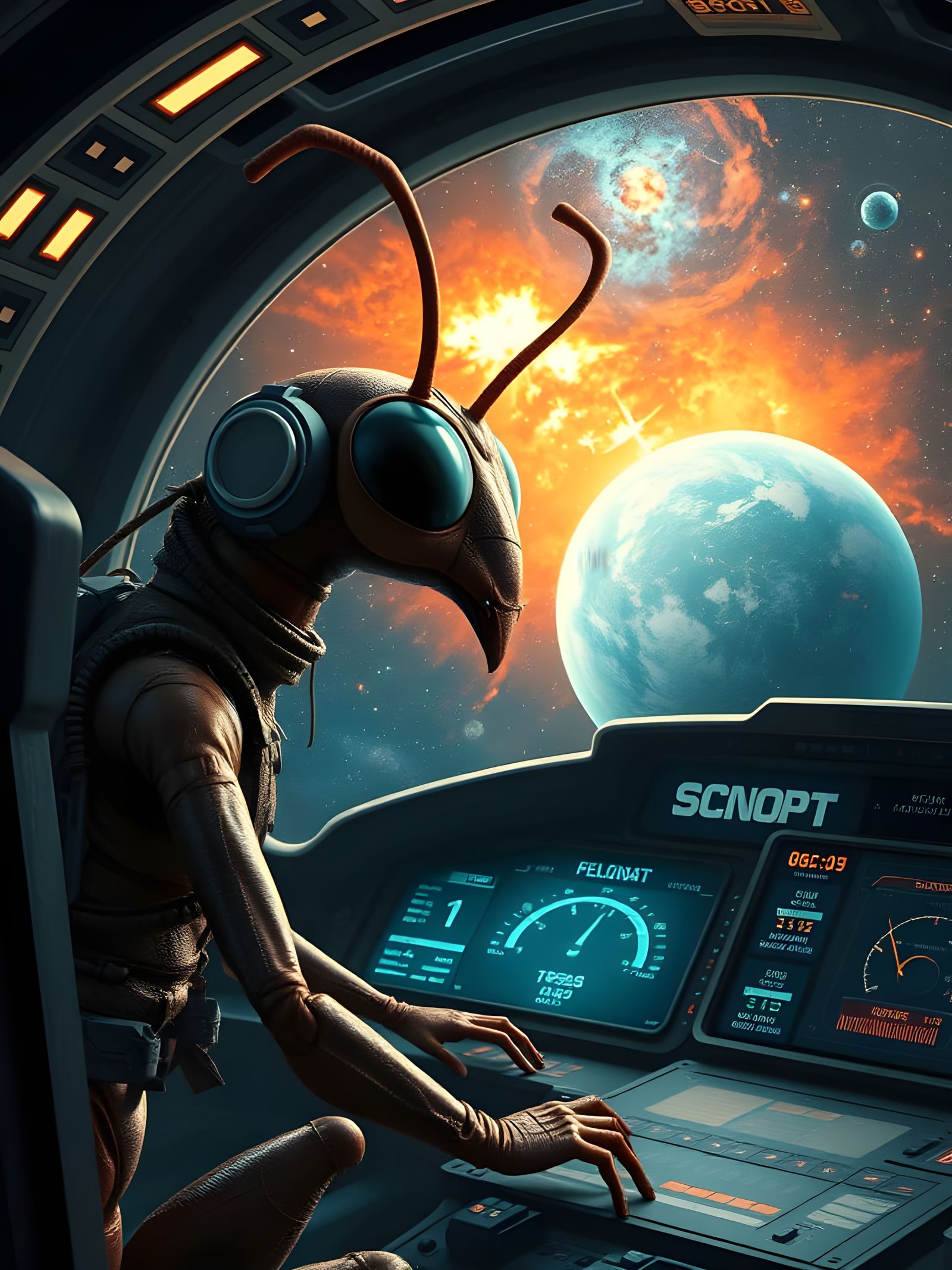 Cyberpunk Ant Pilot Explores the Cosmos
