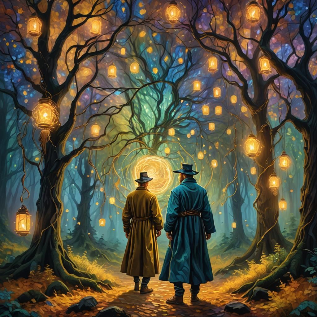 Wizard in Mystical Forest: Van Gogh Style Oil Painting