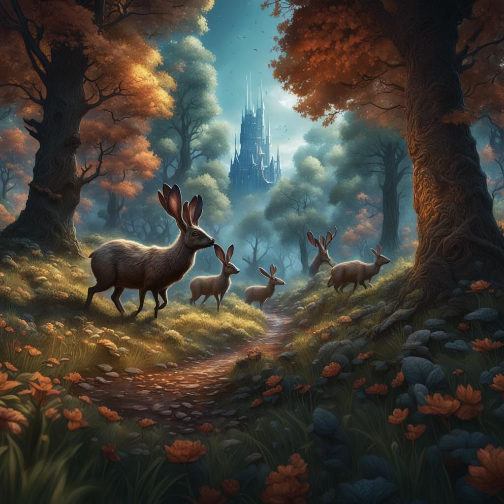 Rabbit Hunt in Forest: Detailed Matte Painting