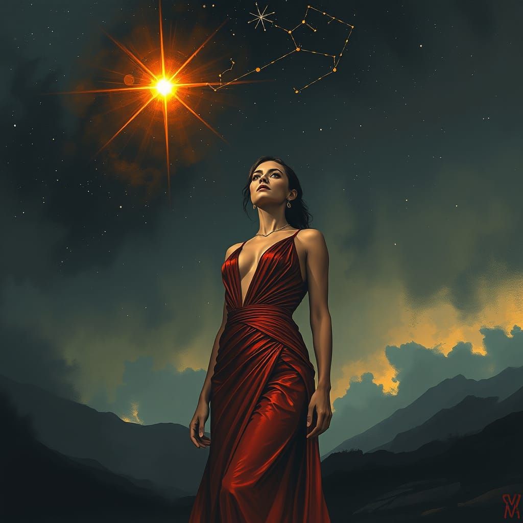 Woman Under Wolf Constellation, Digital Sci-Fi Art