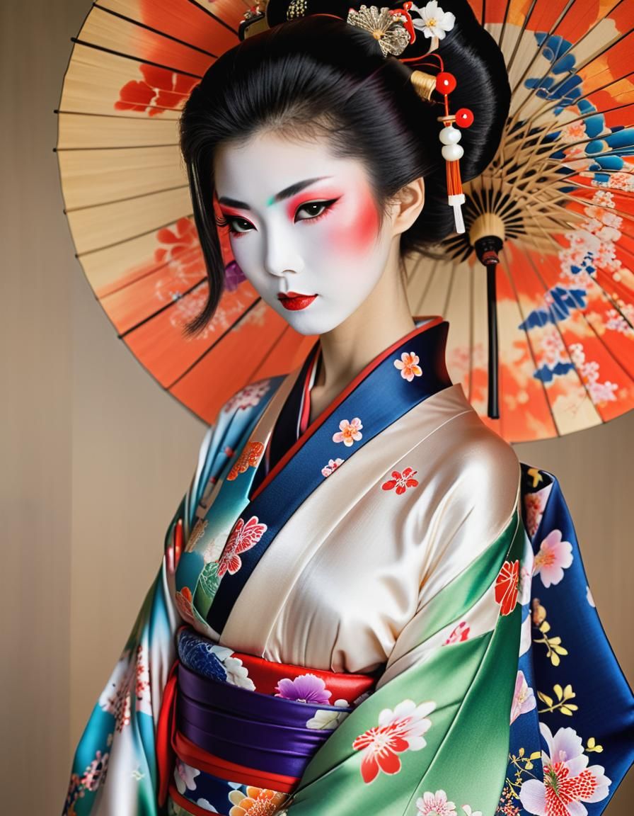 Elegant Geisha in Vibrant Kimono