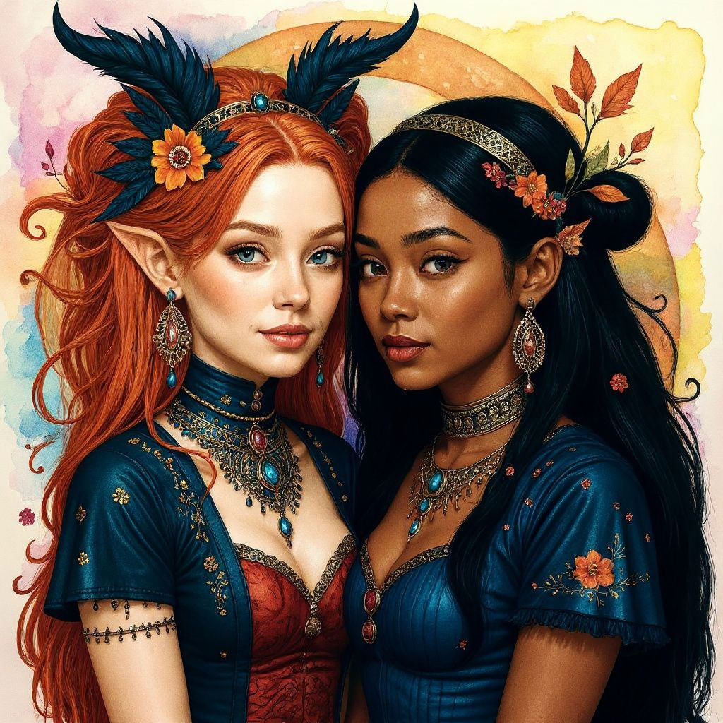 Loving Women Embrace in Goth Grunge Style