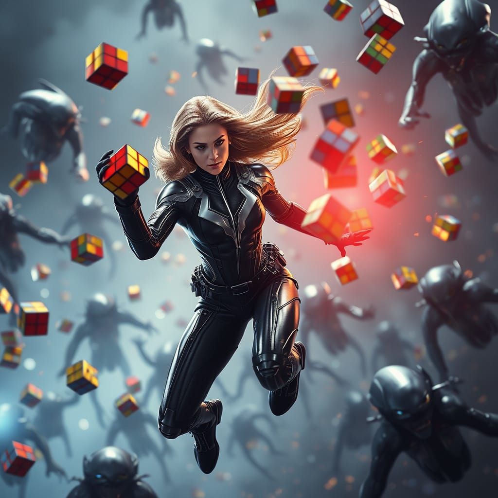 Superhero Flings Rubik's Cubes at Alien Swarm