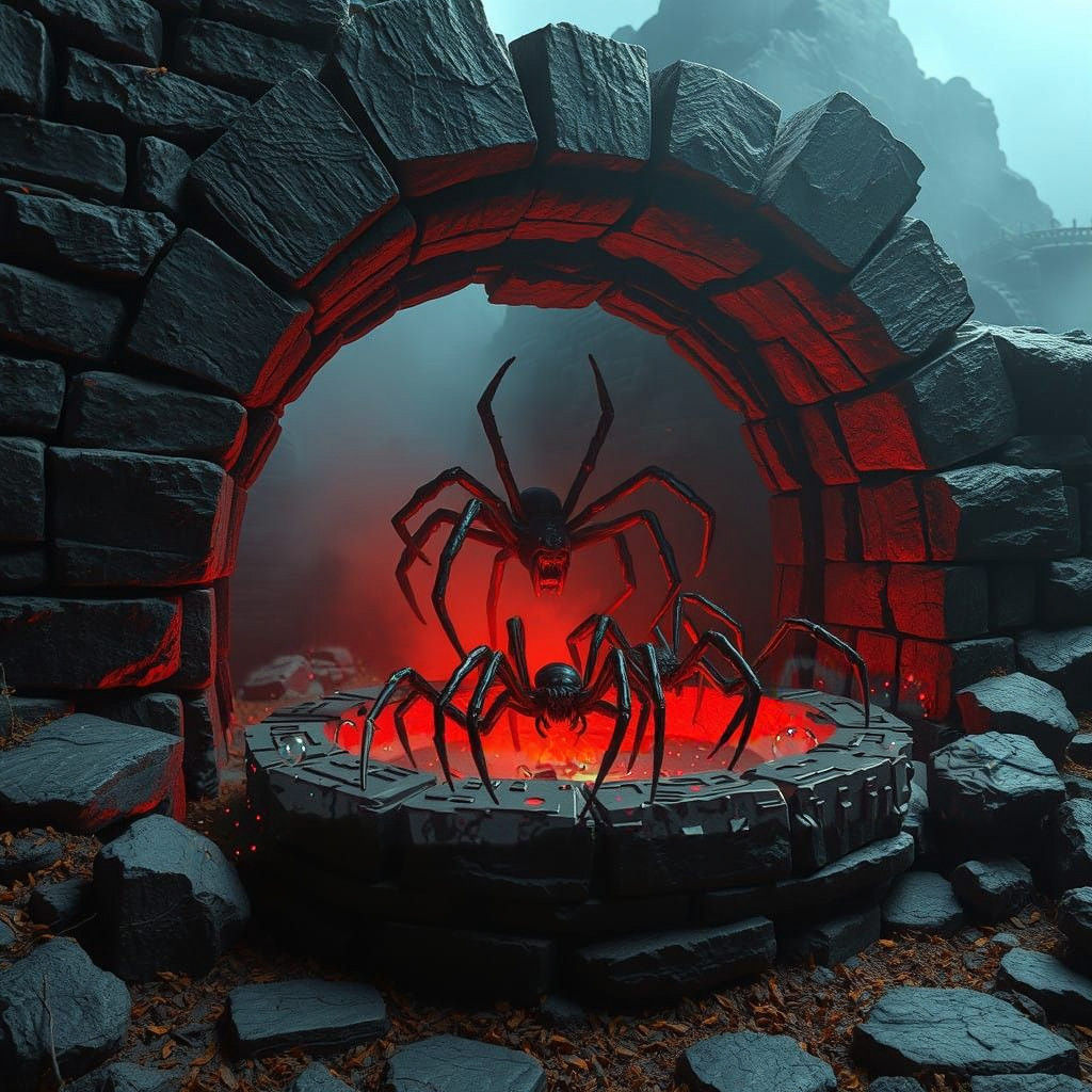 Dark Spiders Erupt from Hellish Well in Cyberpunk Art