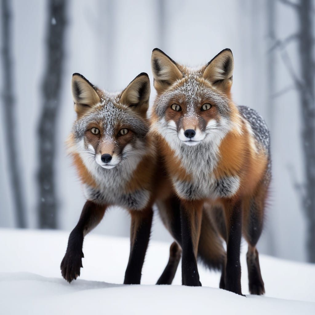 Surreal Winter Foxes in Cinematic Jump