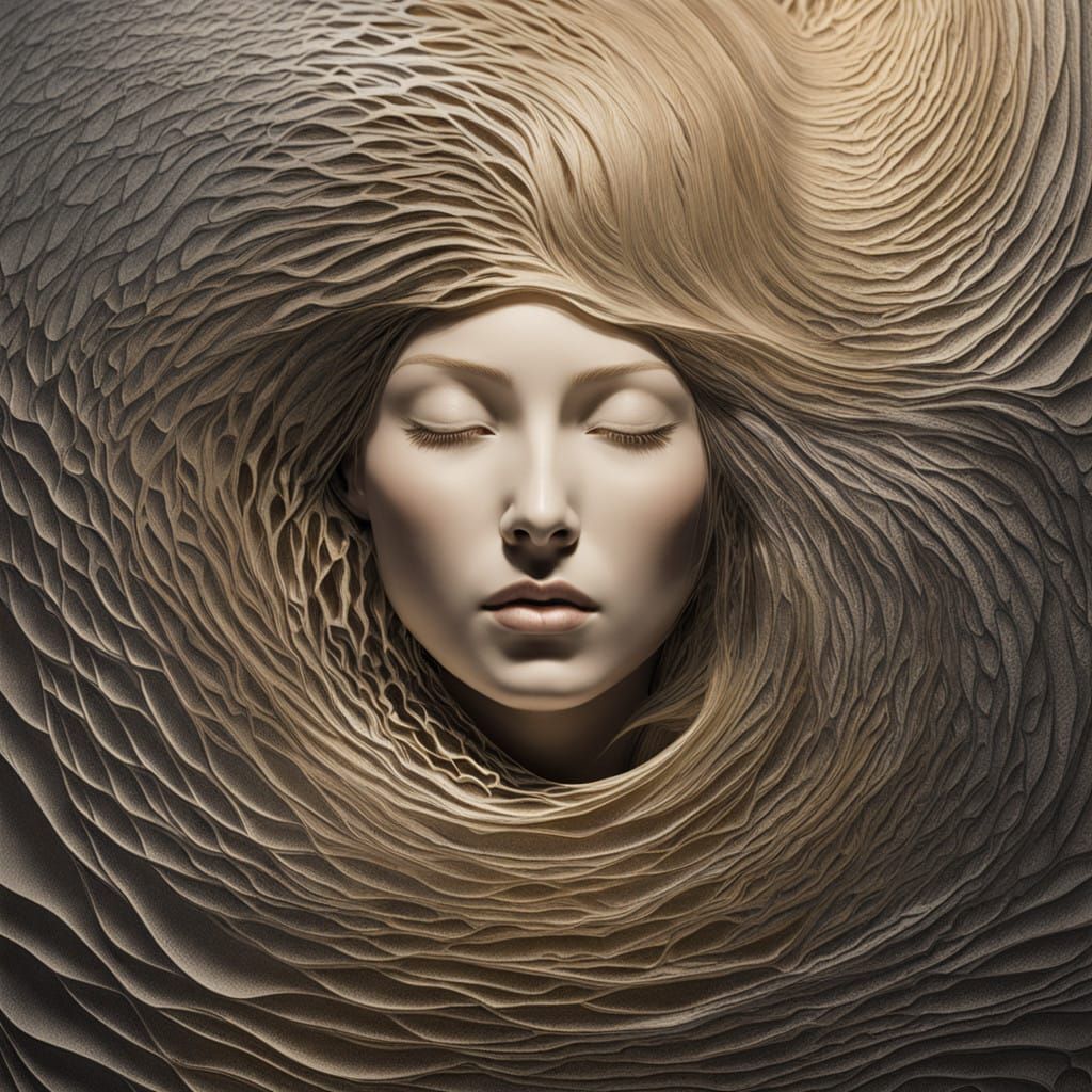 Dreamlike Kintsugi Sculpture with Kneeling Woman and Shatter...