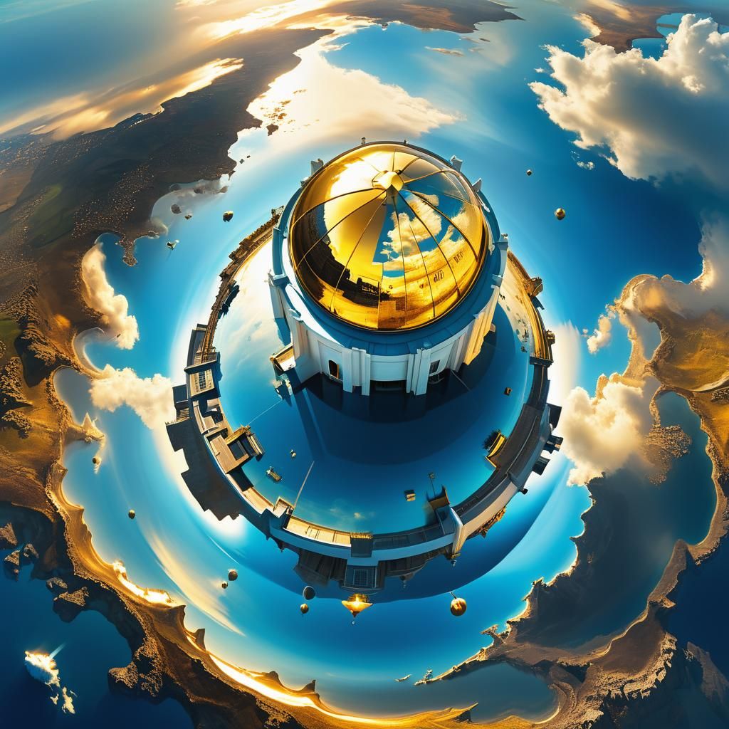 UK Under Golden Dome in Surreal Dreamscape
