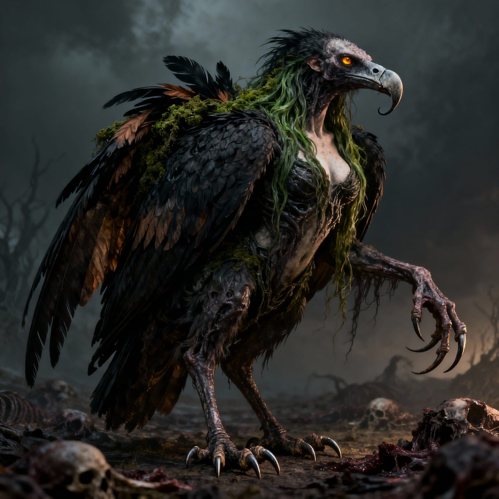 Corrupted Vulture Druid: Grotesque Elegance in Dark Fantasy