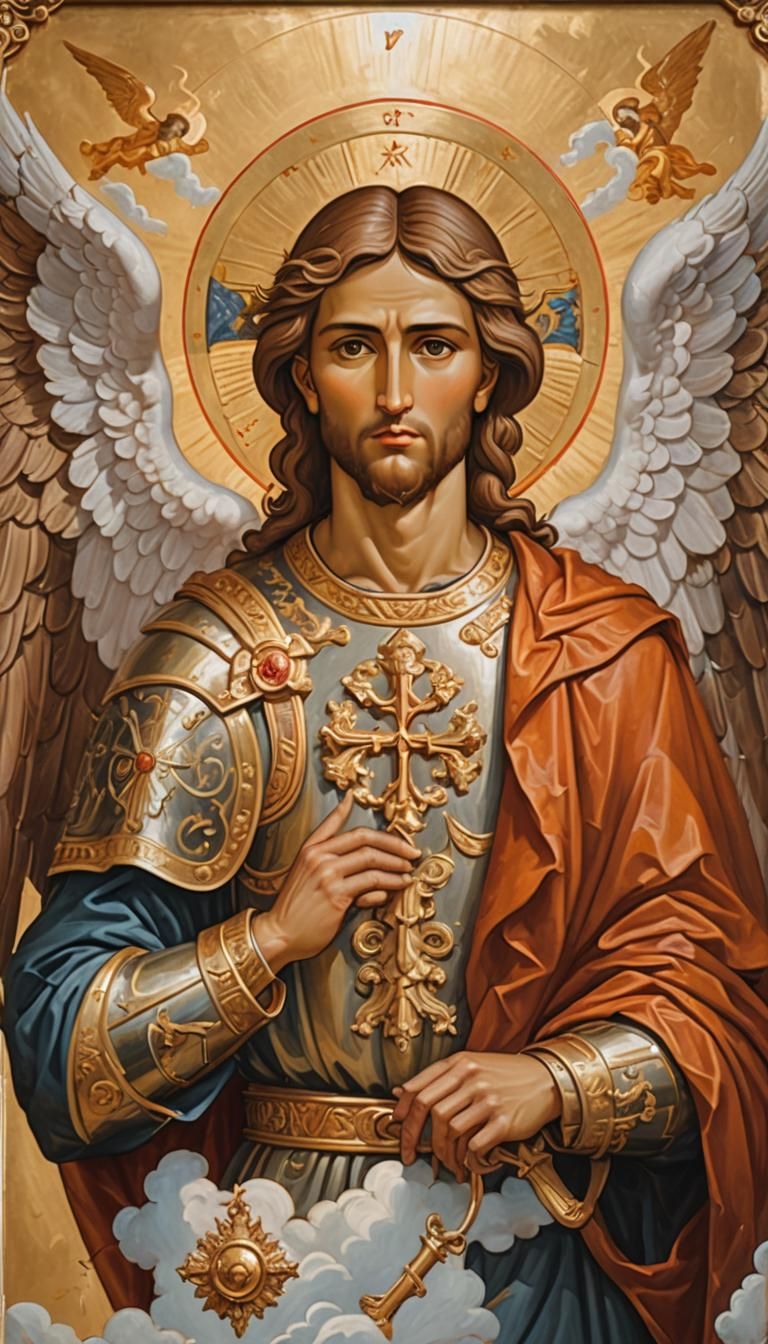 St. Michael Byzantine Icon with Golden Light