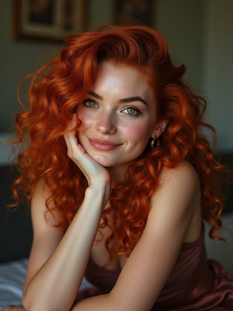 Auburn-Haired Woman Portrait in Playful Digital Art Style