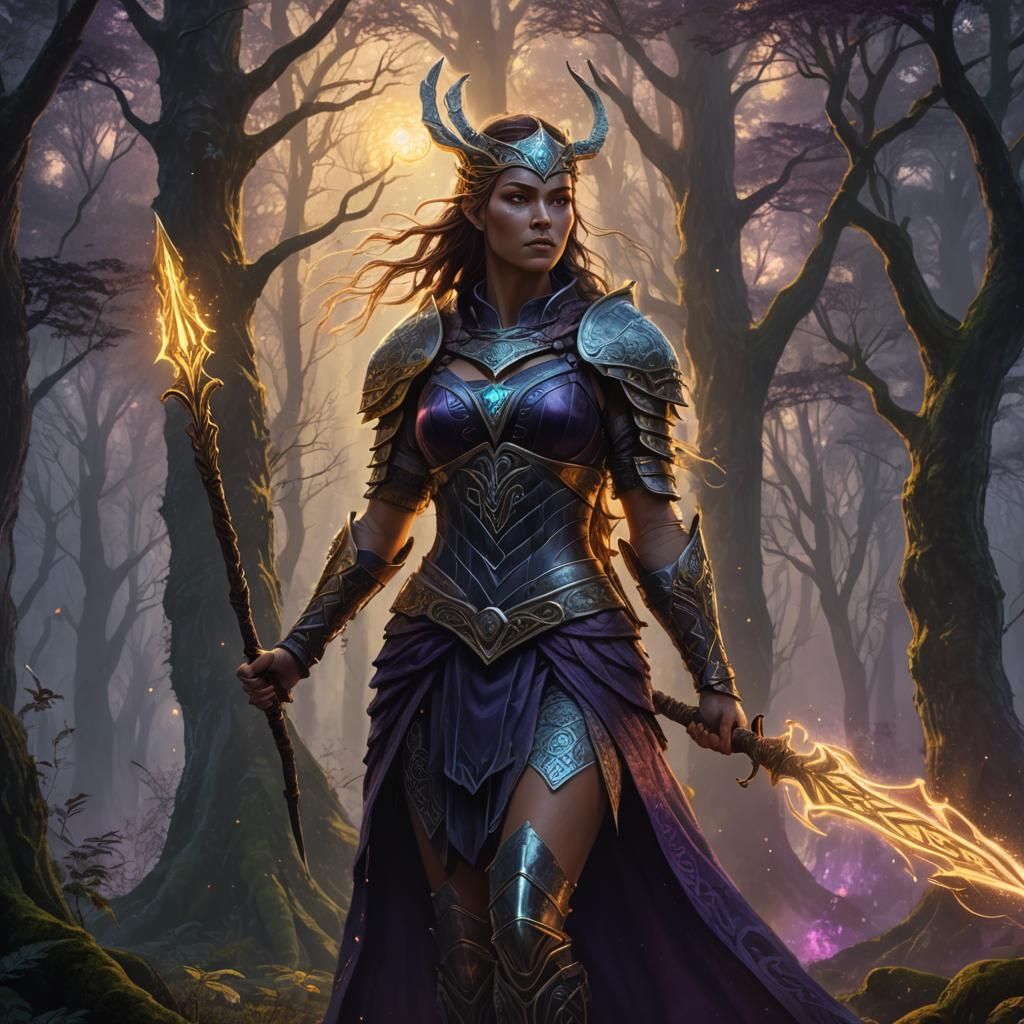Celtic Warrior Goddess in Mystical Forest