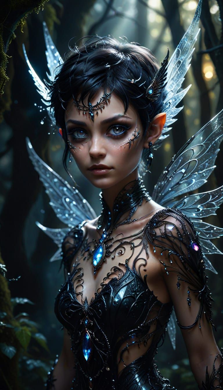 Mysterious Pixie Portrait in Dark Fantasy Style