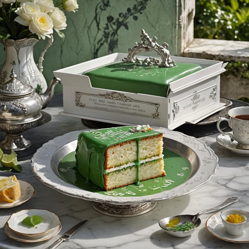 Chamomile Cake Overflowing in English Teahouse: Matte Painti...