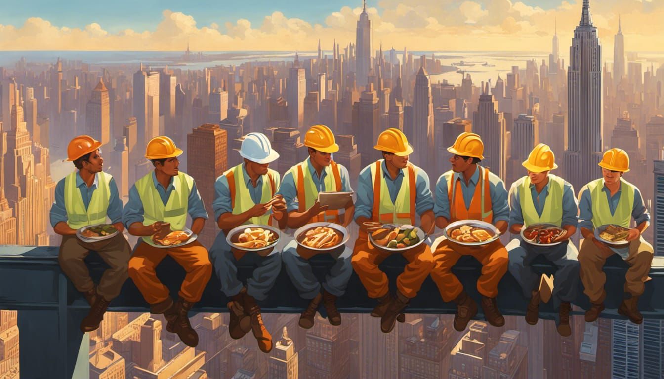 A modern take on the famous 1932 B&W image of construction w...