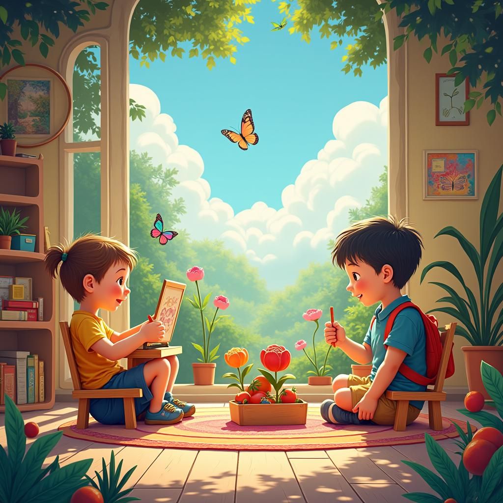 Joyful Children Learning and Playing in School