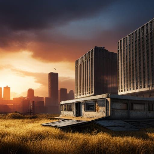 Post-Apocalyptic Sunset Over Ruins