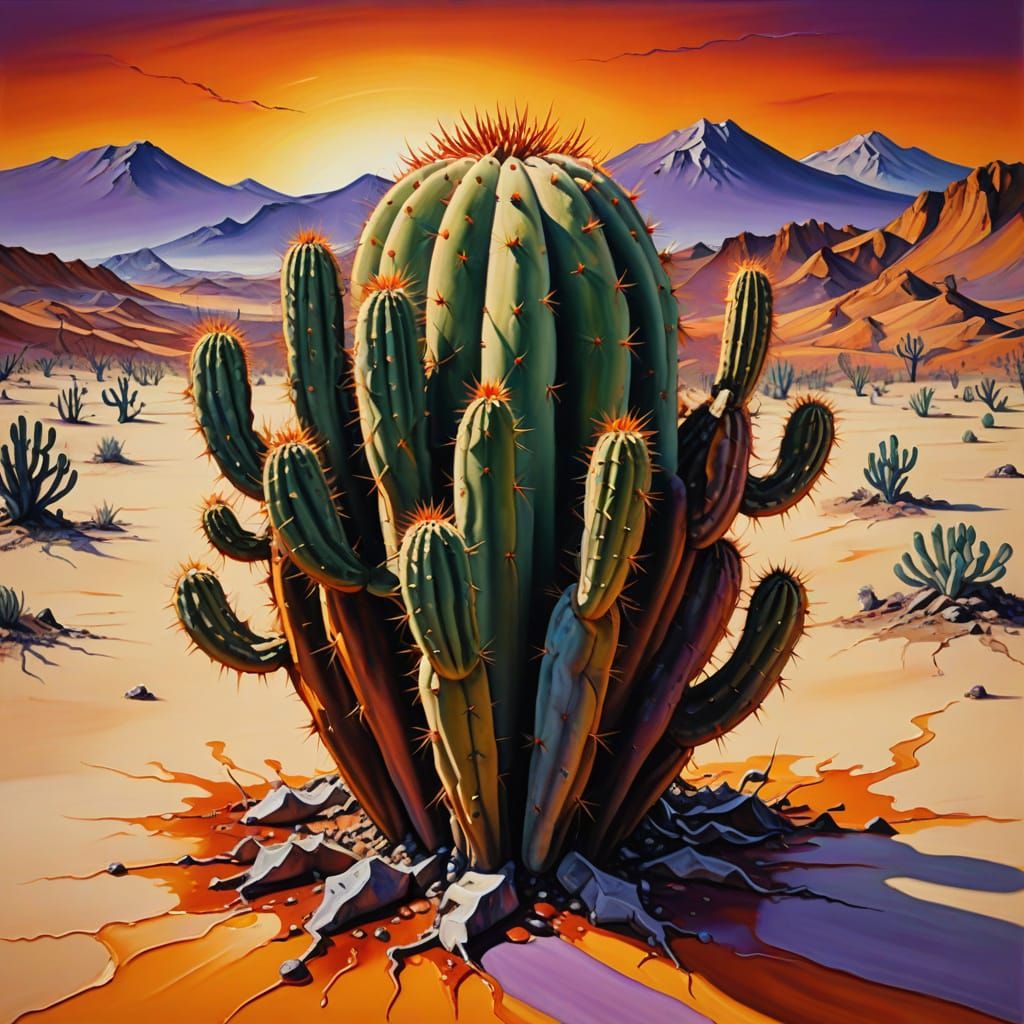 Cactus Surrealism in Desert Landscape