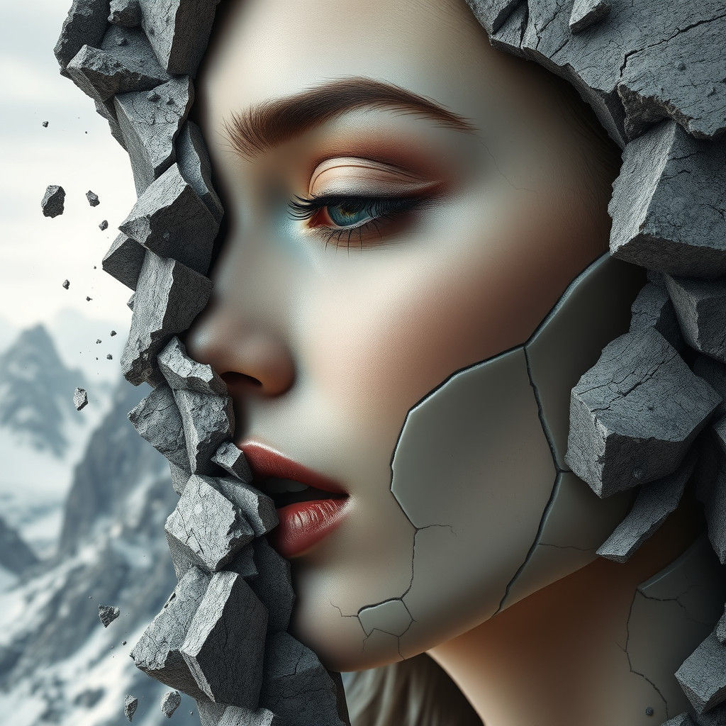 Cracked Ceramic Woman in Earthquake