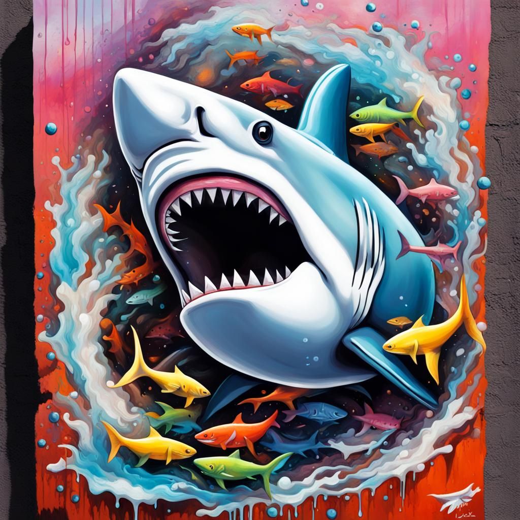White Fish Swallows Shark: Graffiti Art