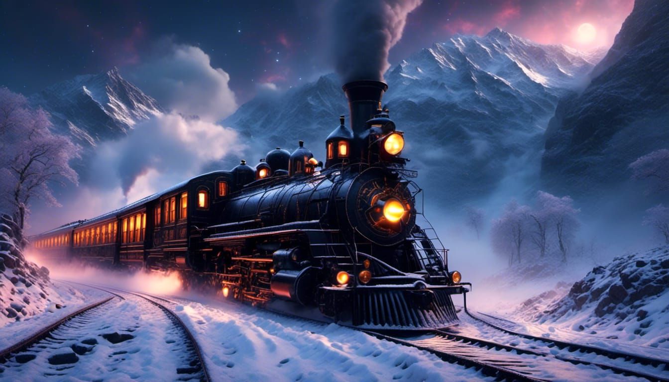 Elegant Ghost Train on Misty Mountain Pass