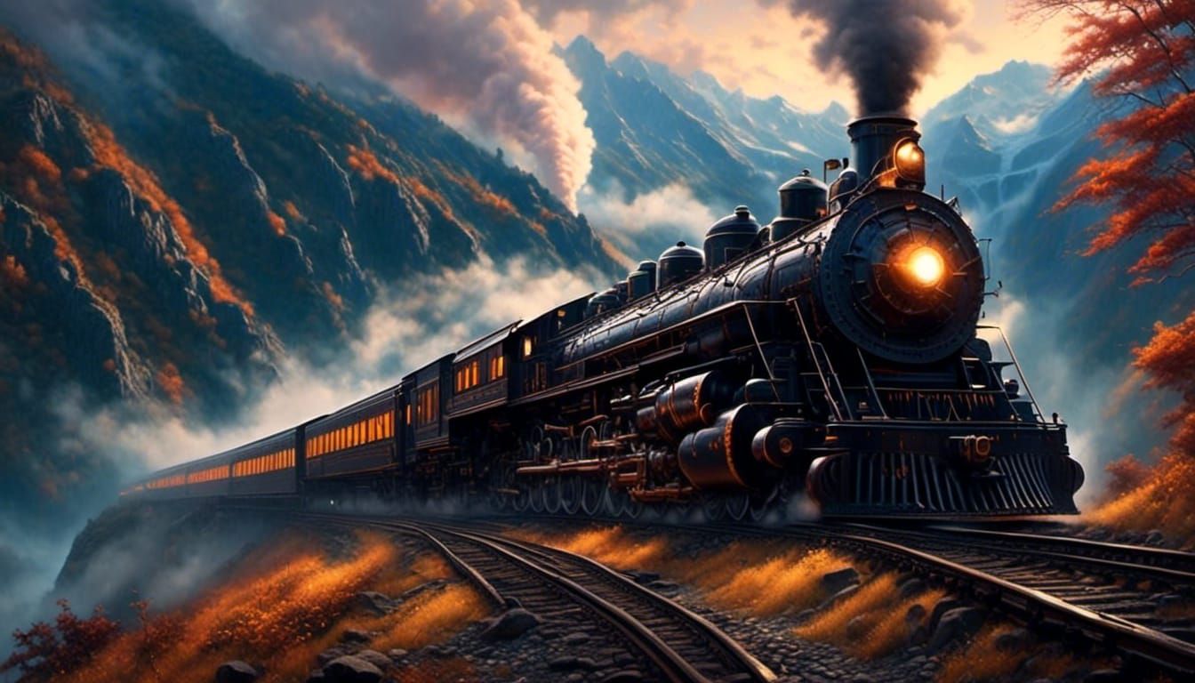 Ghost Train on Misty Tracks: Eerie Horror Art