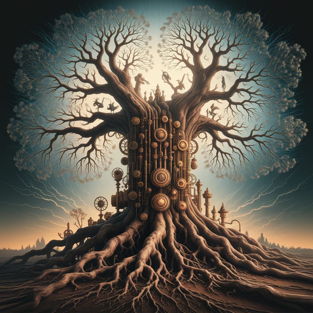 Steampunk Tree with Clockwork and Intricate Gears
