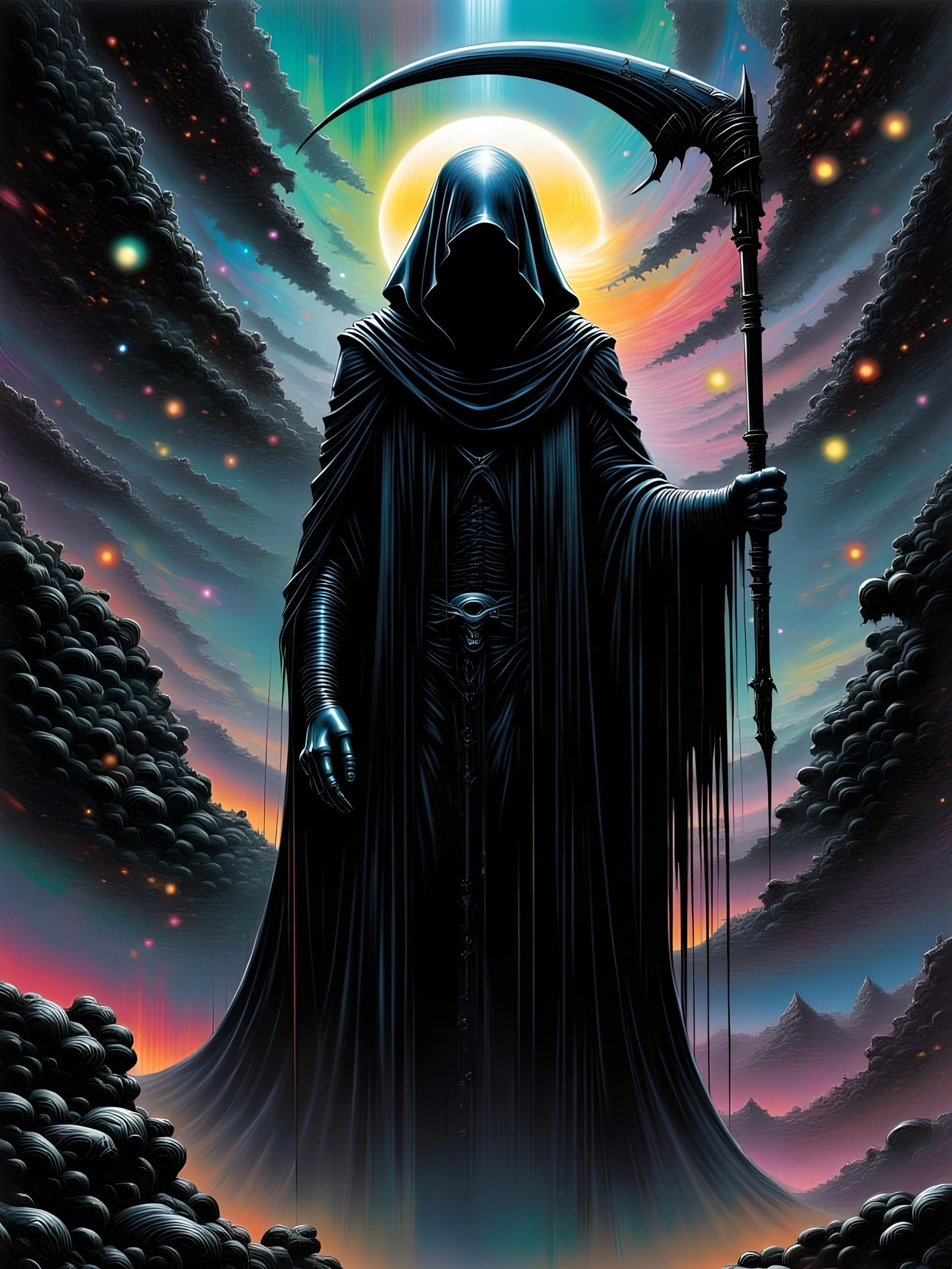 Grim Reaper Scythe in Space: Digital Art