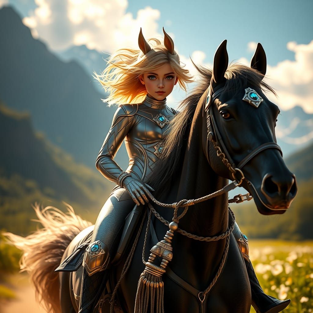 a girl with carnival suit riding horse