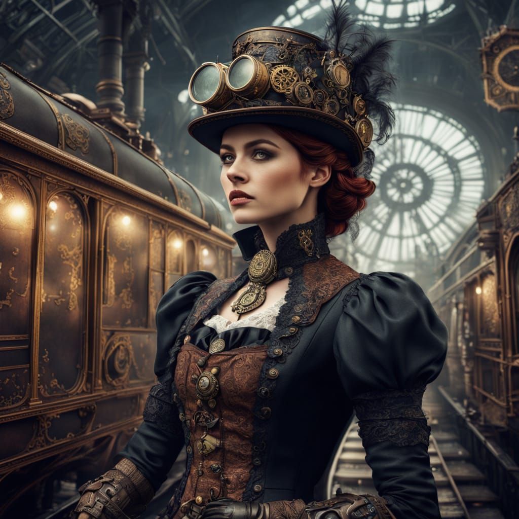 Steampunk Woman in Victorian Lace, Digital Painting