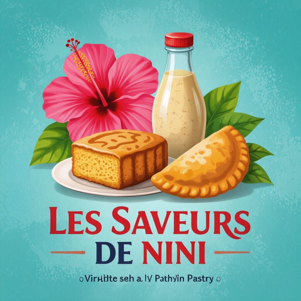 Caribbean Pastry Brand Logo with Hibiscus and Cake