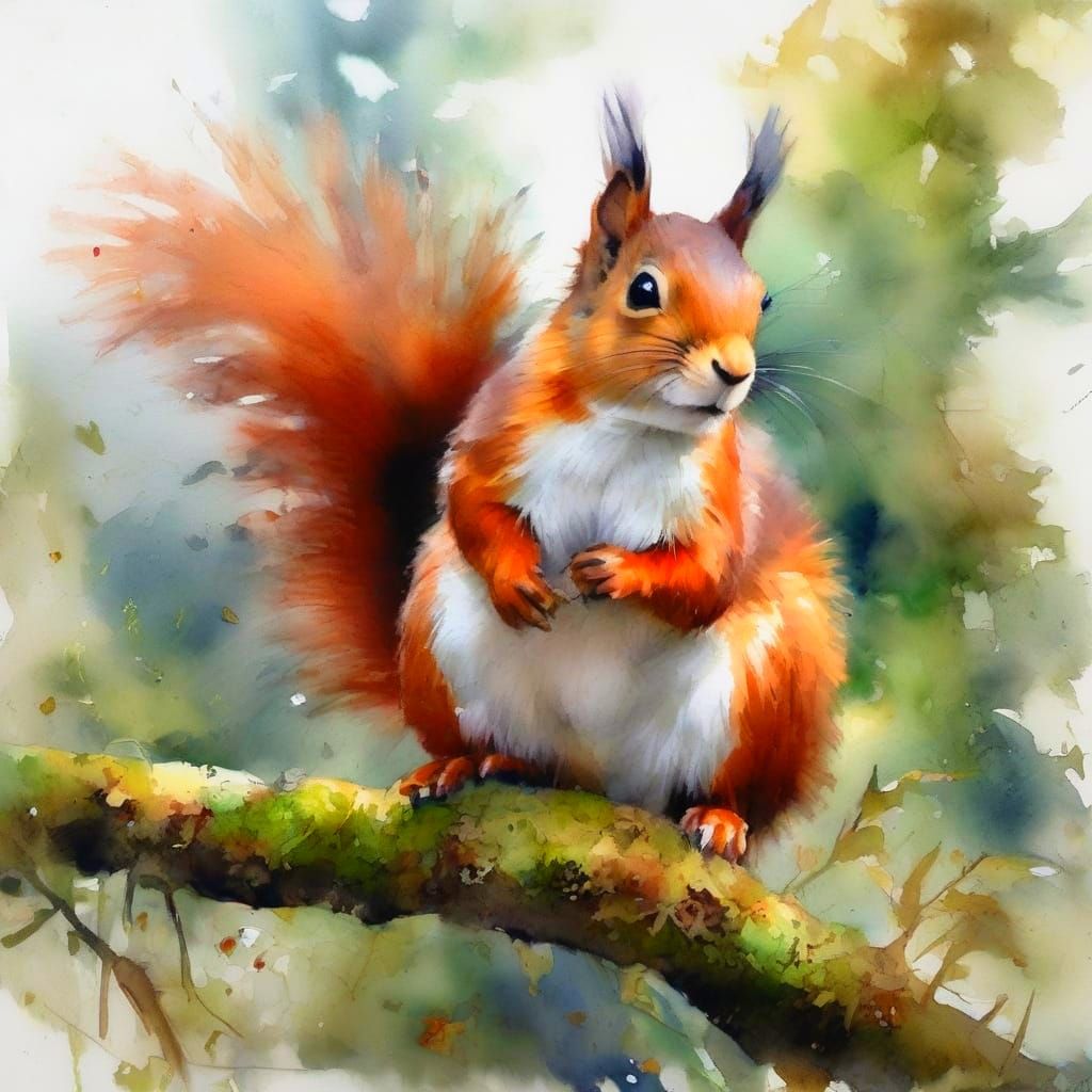 Red Squirrel in Watercolor Style: Masterpiece Nature Art