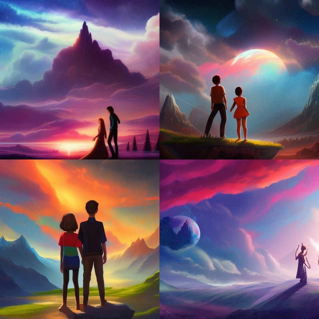Fantasy Couple on Alien Planet in Detailed Matte Painting