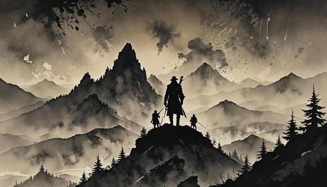 Mystical Silhouette: Lone Figure in Fantasy Landscape