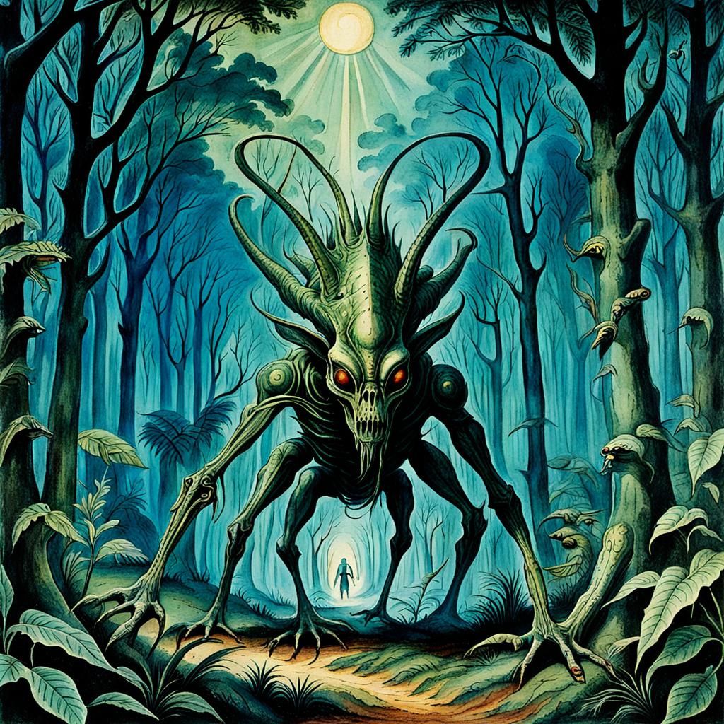 Alien in Forest, Fifteenth Century Bestiary Art