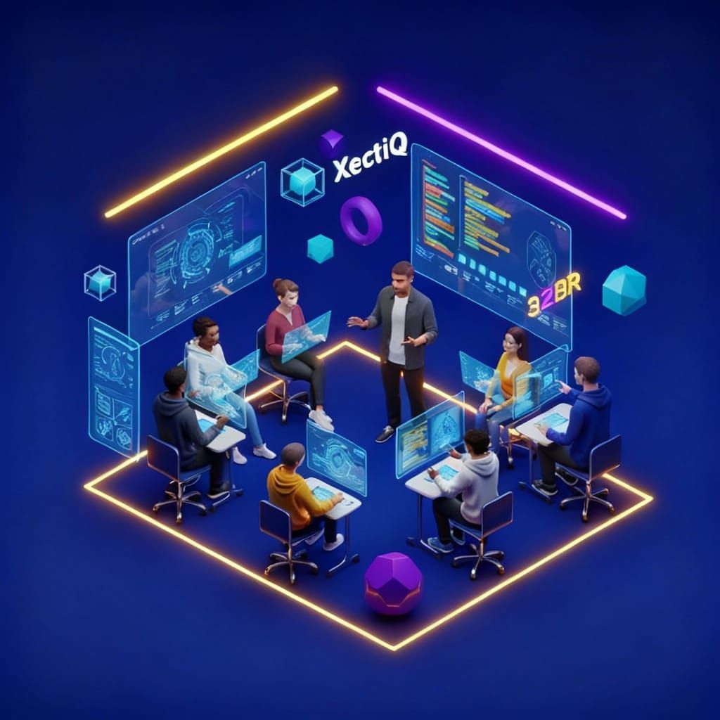 Futuristic 3D Classroom with Holographic Learning